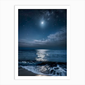 Moon And Waves At The Beach Art Print