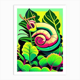 Garden Snail Feeding On Plants Pop Art Art Print