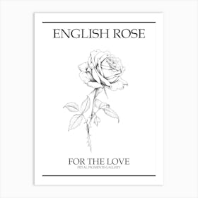 English Rose Black And White Line Drawing 40 Poster Art Print