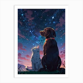 Dog And Cat Stargazing Art Print