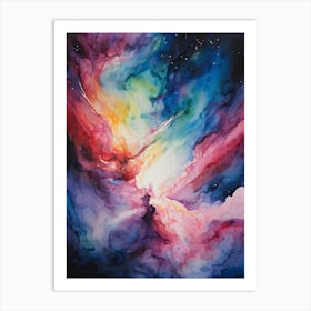 Abstract Watercolor Of A Vivid Pink Nebula With An Explosion At Its Core Galaxies Unfurling In The (3) Art Print