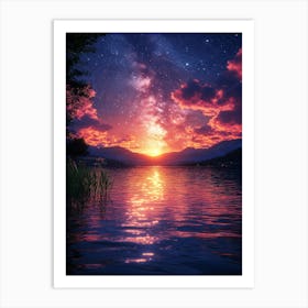 Night Sky Over Lake 14 Art Print