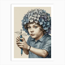 Boy With Flowers On His Head Art Print