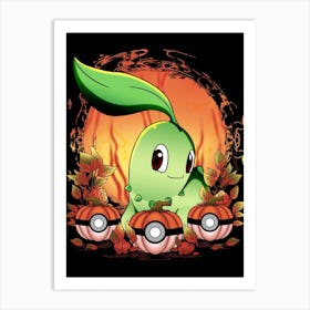 Chikorita Spooky Night - Pokemon Halloween Art Print