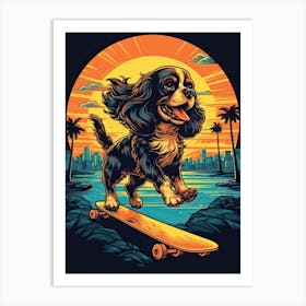 Cavalier King Charles Spaniel Dog Skateboarding Illustration 4 Art Print