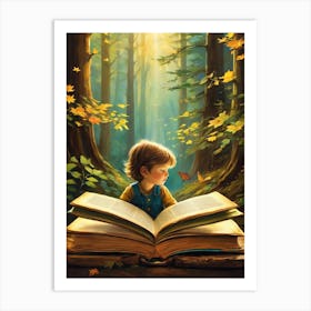 Little Boy Reading A Book Art Print