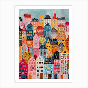 Kitsch Colourful Old Cityscape 3 Art Print