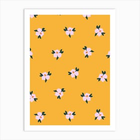 Little Blossom Floral Print - Pink and Yellow Art Print