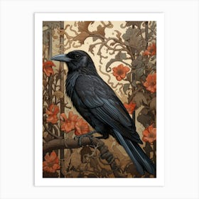 Dark And Moody Botanical Raven 1 Art Print