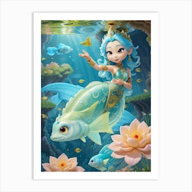 3d Animation Style In The Water There Are Fish In The Rice Fie 1 Art Print