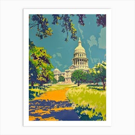 The Texas Colourful Blockprint State Capitol Austin Texas Colourful Blockprint 2 Art Print