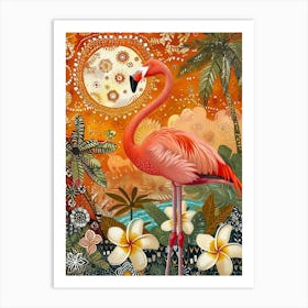 Greater Flamingo And Plumeria Boho Print 1 Art Print