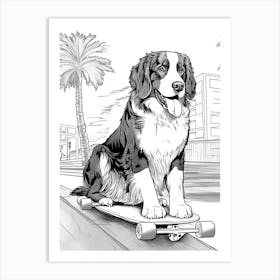 Bernese Mountain Dog Skateboarding Line Art 1 Art Print