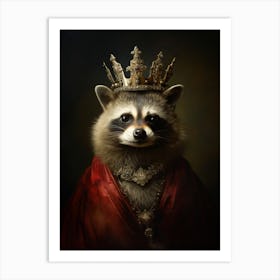 Vintage Portrait Of A Crab Eating Raccoon Wearing A Crown 3 Art Print