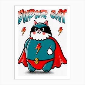 Super Cat Funny Illustration Art Print