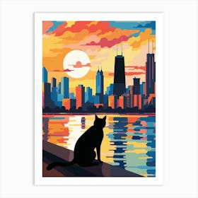 Chicago, United States Skyline With A Cat 3 Art Print