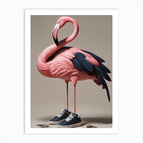 Flamingo wearing a Sneaker Art Print