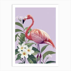 American Flamingo And Plumeria Minimalist Illustration 4 Art Print