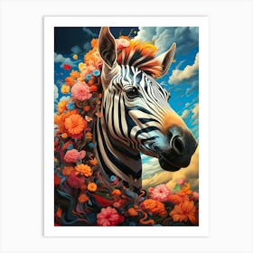 Zebra With Flowers Art Print