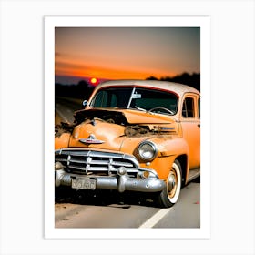 Old Car At Sunset 1 Art Print