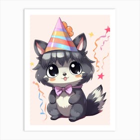 Cute Kawaii Cartoon Raccoon 19 Art Print