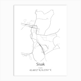 Sisak,Croatia Minimalist Map Art Print