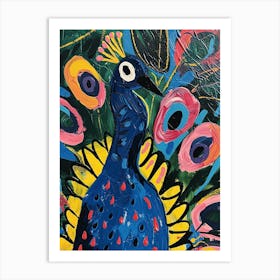 Peacock & Feathers Colourful Portrait 4 Art Print