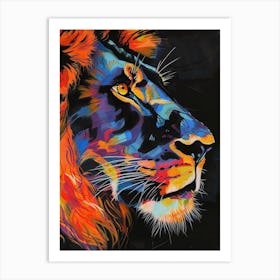 Black Lion Portrait Close Up Fauvist Painting 1 Art Print