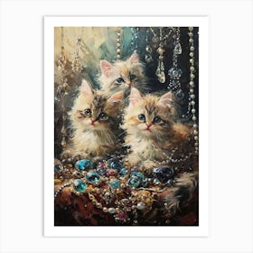 Kittens With Jewels Rococo Inspired Painting 2 Art Print