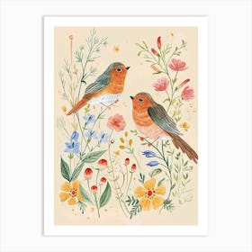 Folksy Floral Animal Drawing Bird 1 Art Print