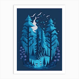 A Fantasy Forest At Night In Blue Theme 85 Art Print