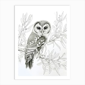 Northern Saw Whet Owl Marker Drawing 1 Art Print