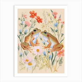 Folksy Floral Animal Drawing Frog 8 Art Print