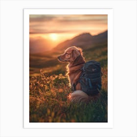 Golden Retriever At Sunset. Generated AI. Art Print Art Print