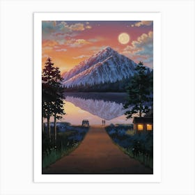 Moonlit Mountain Retreat, Lofi Style! Art Print