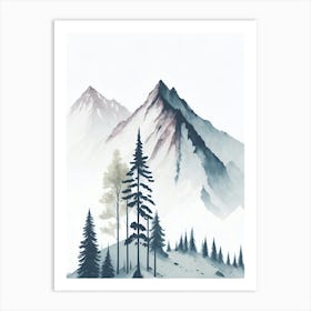 Mountain And Forest In Minimalist Watercolor Vertical Composition 306 Art Print