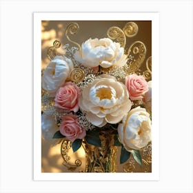 Peonies In A Gold Vase Art Print