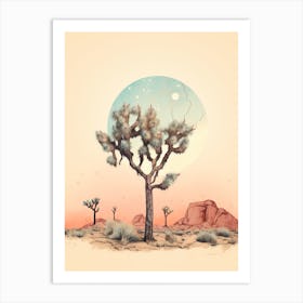 Minimalist Joshua Tree At Dusk In Desert Line Art 4 Art Print
