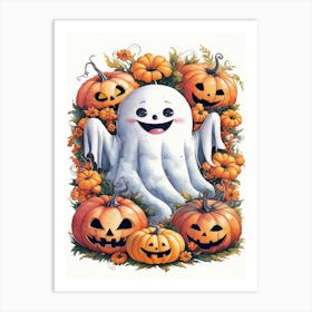 Ghost And Pumpkins Art Print