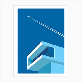 Airplane Flying Over A Building Art Print