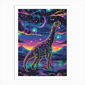 Cyber Celestial Neon Dinosaur 1 Art Print