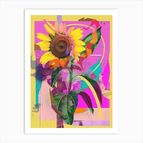 Sunflower 3 Neon Flower Collage Art Print