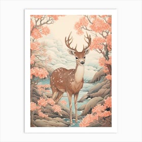 Dear Animal Drawing In The Style Of Ukiyo E 2 Art Print