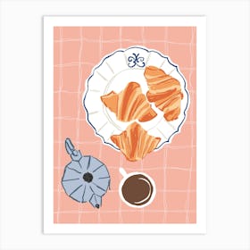 Food Illustration Coffee And Croissants Preppy Contemporary Kitchen Art Print