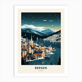 Winter Night  Travel Poster Bergen Norway 1 Art Print