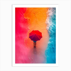 Colorful sea and red umbrella Art Print