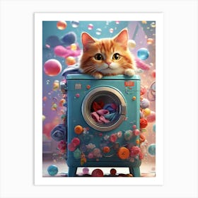 Cat In Washing Machine 5 Art Print