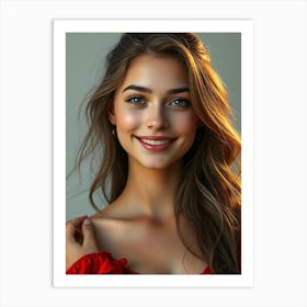 Beautiful Young Woman In Red Dress Art Print