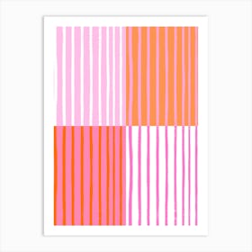 Pink And Orange Brush Stroke Stripes Grid Art Print