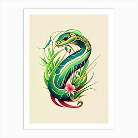 Grass Snake Tattoo Style Art Print